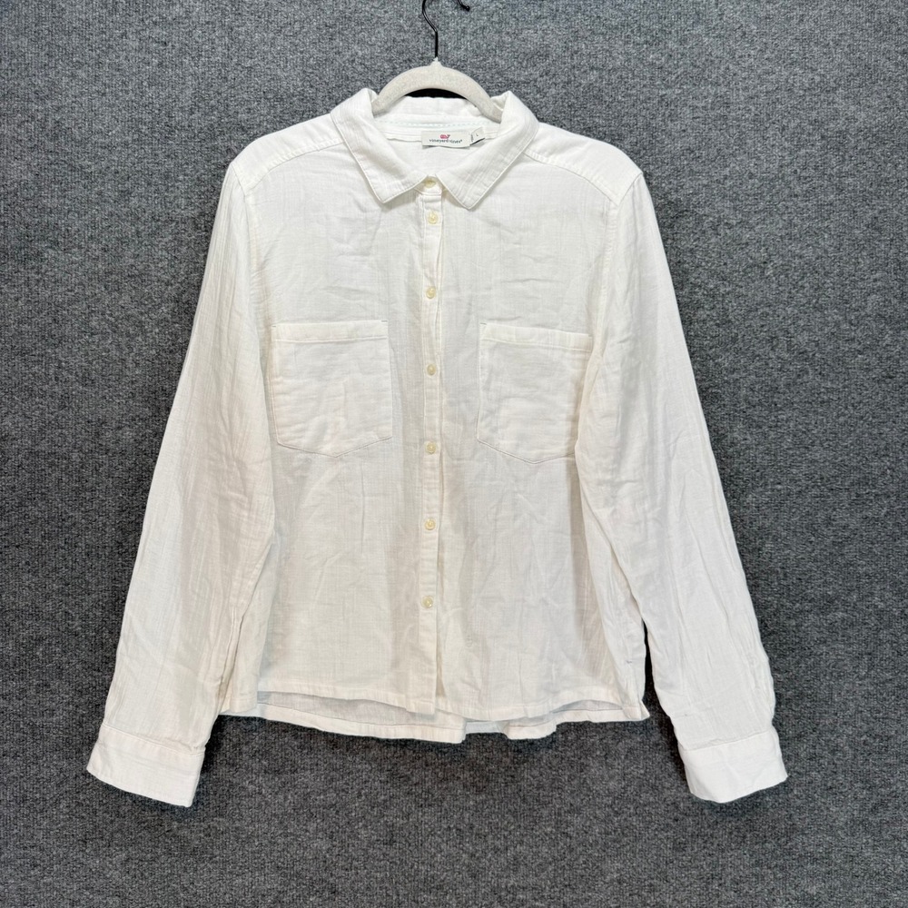 Vineyard Vines Button Down Shirt Women Large White Gauze Cotton Coastal Boho